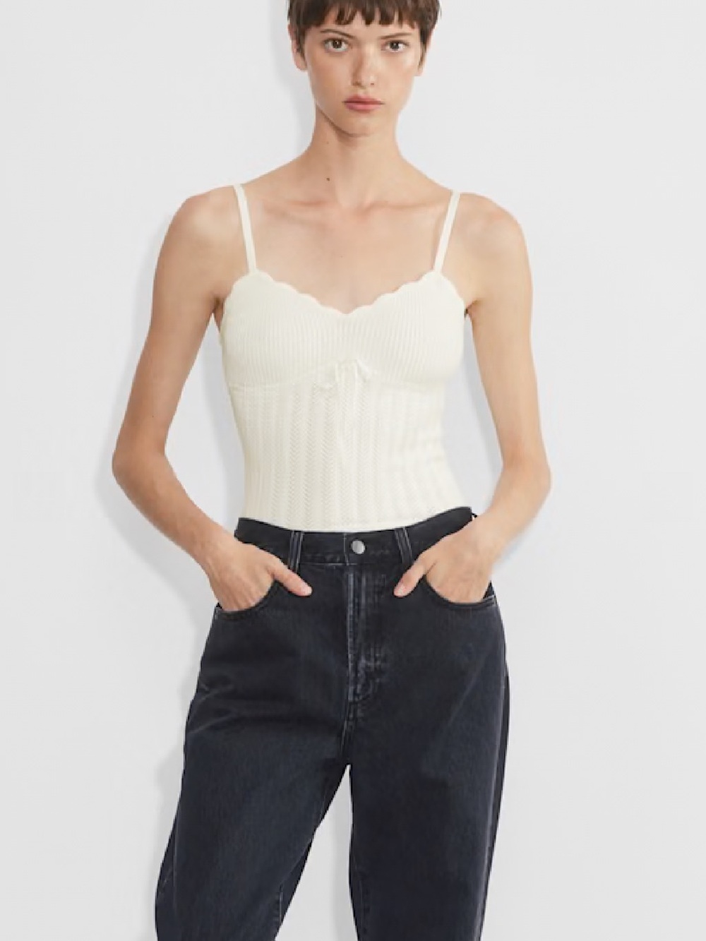 Wilfred Cream Ribbed Scallop-Edge Camisole